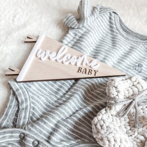 Wooden Birth Stats Announcement Sign Pennant Flag Name Sign Hospital welcome baby Newborn Photo Prop image 1