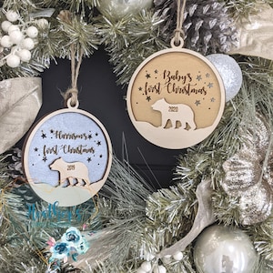 Christmas Ornament- Baby's First Christmas - New Baby - New Parents/Grandparents - Personalized - Laser Engraved-Memory-Keepsake- Baby Bear