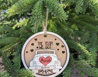 The Year We Got Married Ornament 2026 | Personalized Just Married Christmas Ornament | Engraved Wood Wedding Keepsake | Hitched