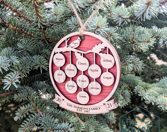 Cardinal Christmas Ornament - Personalized - Memorial Ornament - Loved One - Loving Memory - Sympathy- Laser Engraved -1-21 Family Members