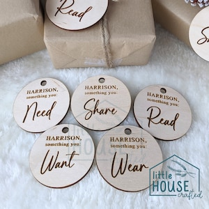 Christmas Gift Tags - Something Gift Tags -Want Need Read Wear Share - Personalized - Simplicity Gift Tags - Minimalist Gift Tags - Reusable