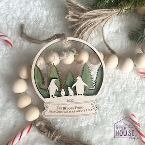 Personalized Penguin Family Christmas Ornament: Layered Maple & Acrylic