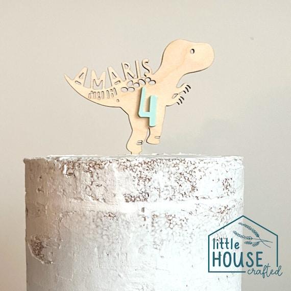 Personalized T-Rex Birthday Cake Topper: Baltic Birch Dino Party Decor