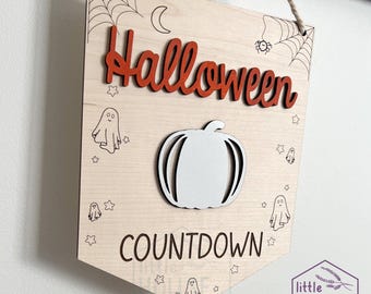 Hanging Halloween Countdown Sign | Personalized Days Until Halloween | Dry Erase Pumpkin Countdown | Kids Halloween Wall Decor