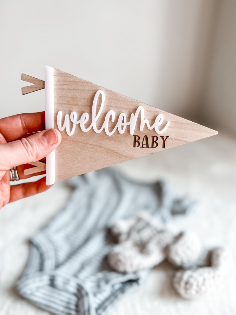 Wooden Birth Stats Announcement Sign Pennant Flag Name Sign Hospital welcome baby Newborn Photo Prop image 5