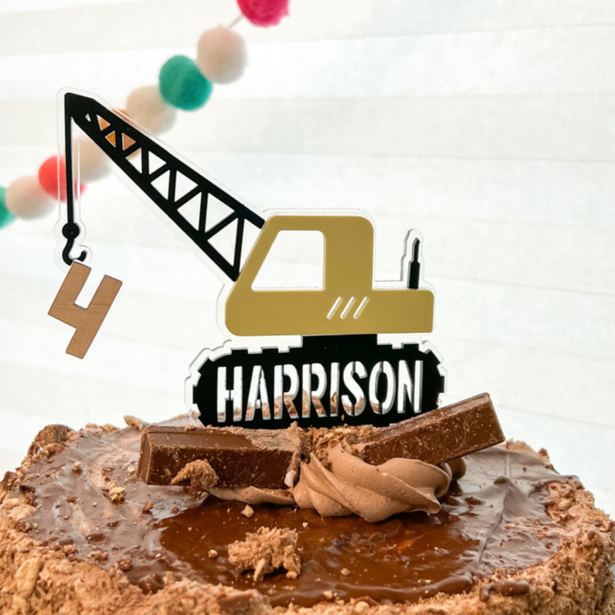 Caketopper Personalizzato 3DKOUPE Con Gru Da Cantiere - Decorazione Torta Compleanno Con Nome, In Plastica Biosource Francese