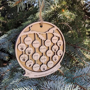 Christmas Ornament- 15 to 22 Family Members - Personalized - Wood - Engraved- Grandparent Ornament - Pets - Family Ornament - Family Tree