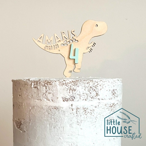 T-Rex Cake Topper | Personalized Age Dinosaur Birthday Topper | Dino Party Decor | Wood and Acrylic T Rex Cake Topper Any Age