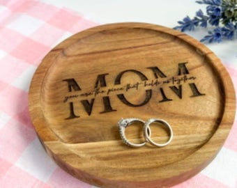 Personalized Catch All Tray for Mom | Engraved Acacia Wood Jewelry Dish | Mother's Day Gift | Nana or Grandma Keepsake