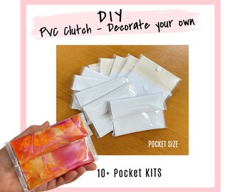 10 + DIY - Small PVC Clutch KITS / Pocketsize / Removable Canvas Insert / Paint Your Own