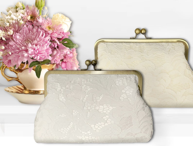 Lace F. Clutch Purse / White or Ivory Lace/ Mother of the Bride / Evening Purse / Personalised Purse image 1