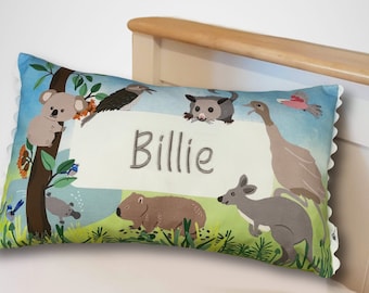 Personalised Embroidered Cushion // Named Pillow // Aussie Animals