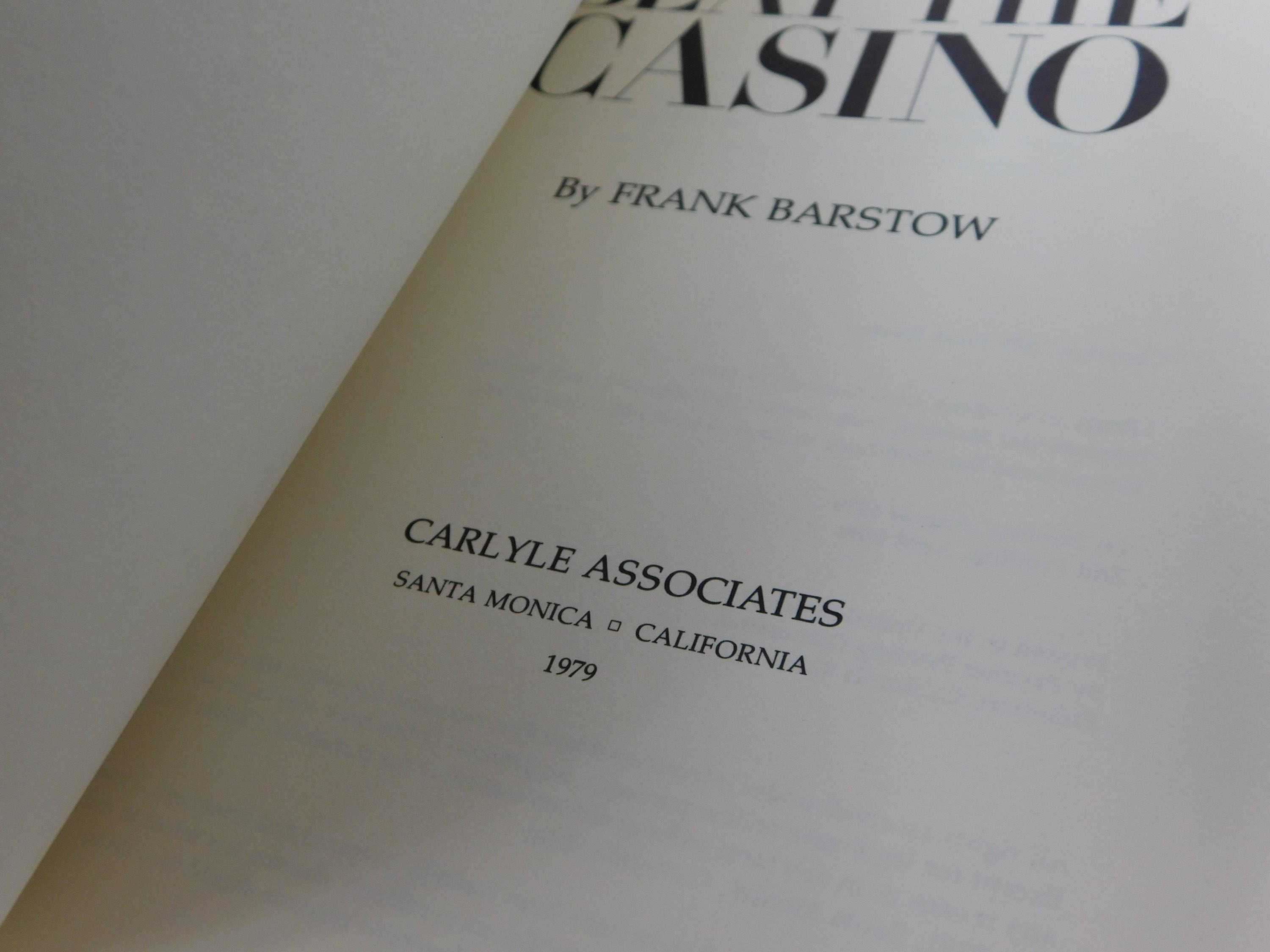 Beat the Casino by Frank Barstow / 1979 / Vintage First Addition / ISBN
