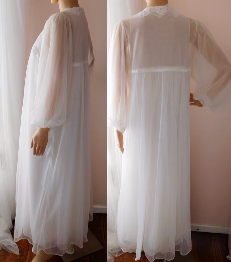 Vintage Lingerie Bridal Peignoir Set Gossard Artemis Medium M Sheer Frothy Multi Layer White Chiffon /& Nylon Long Gown and Robe