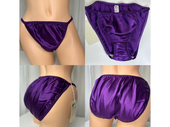 True Vintage 100% Silk Bikini Panties | Plum Purple | Hi Cut 1990s | Small Medium & Large