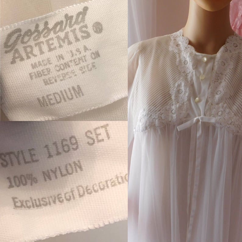 Vintage Lingerie Bridal Peignoir Set Gossard Artemis Medium M Sheer Frothy Multi Layer White Chiffon /& Nylon Long Gown and Robe