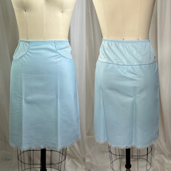 1950s Opaque A Line Half Slip 20" | Petite Small Short | Vintage Formfit Rogers | Slip Skirt | China Blue