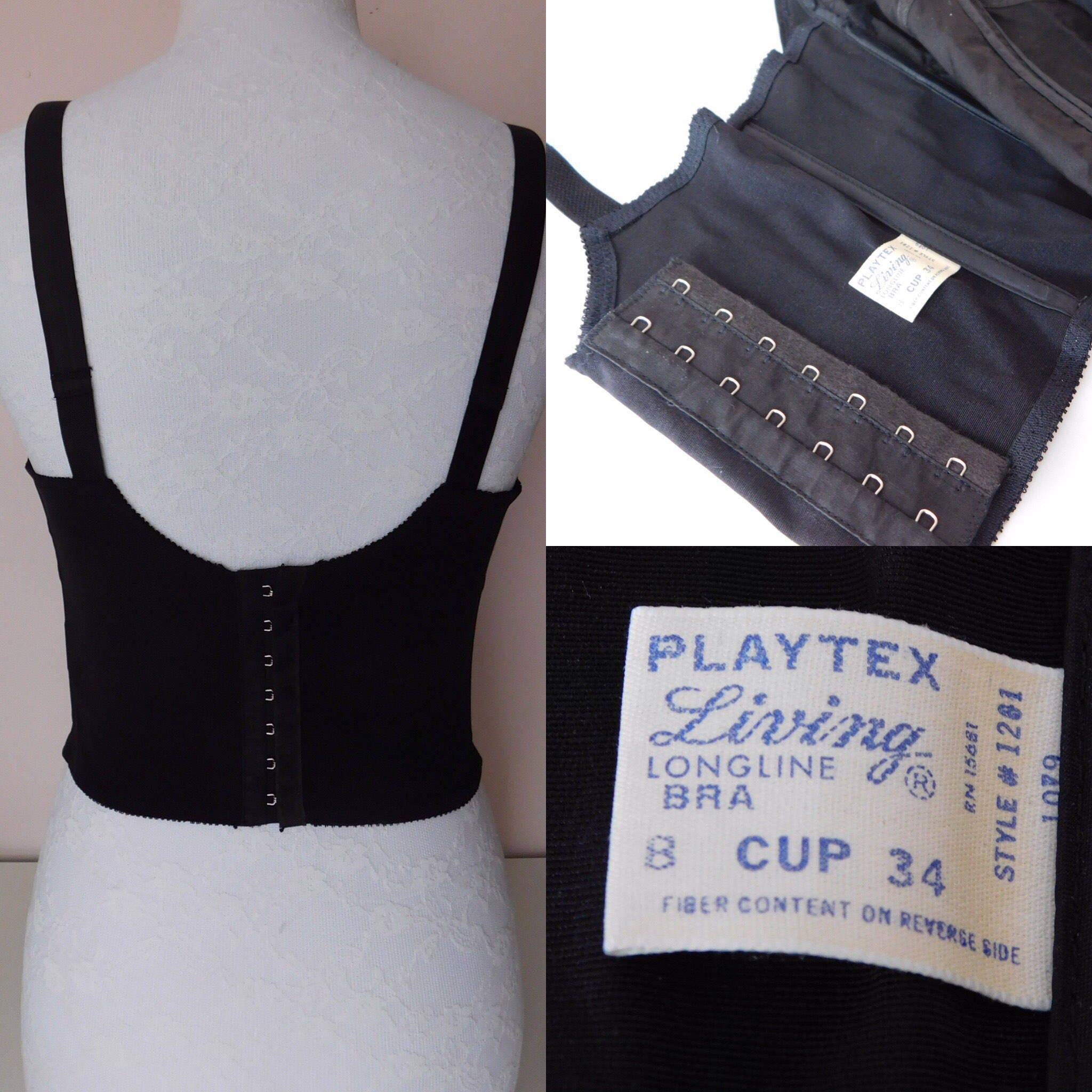 VINTAGE 1950S PLAYEX LIVING Longline BULLET BRA black PIN UP lingerie 38D  £52.59 - PicClick UK