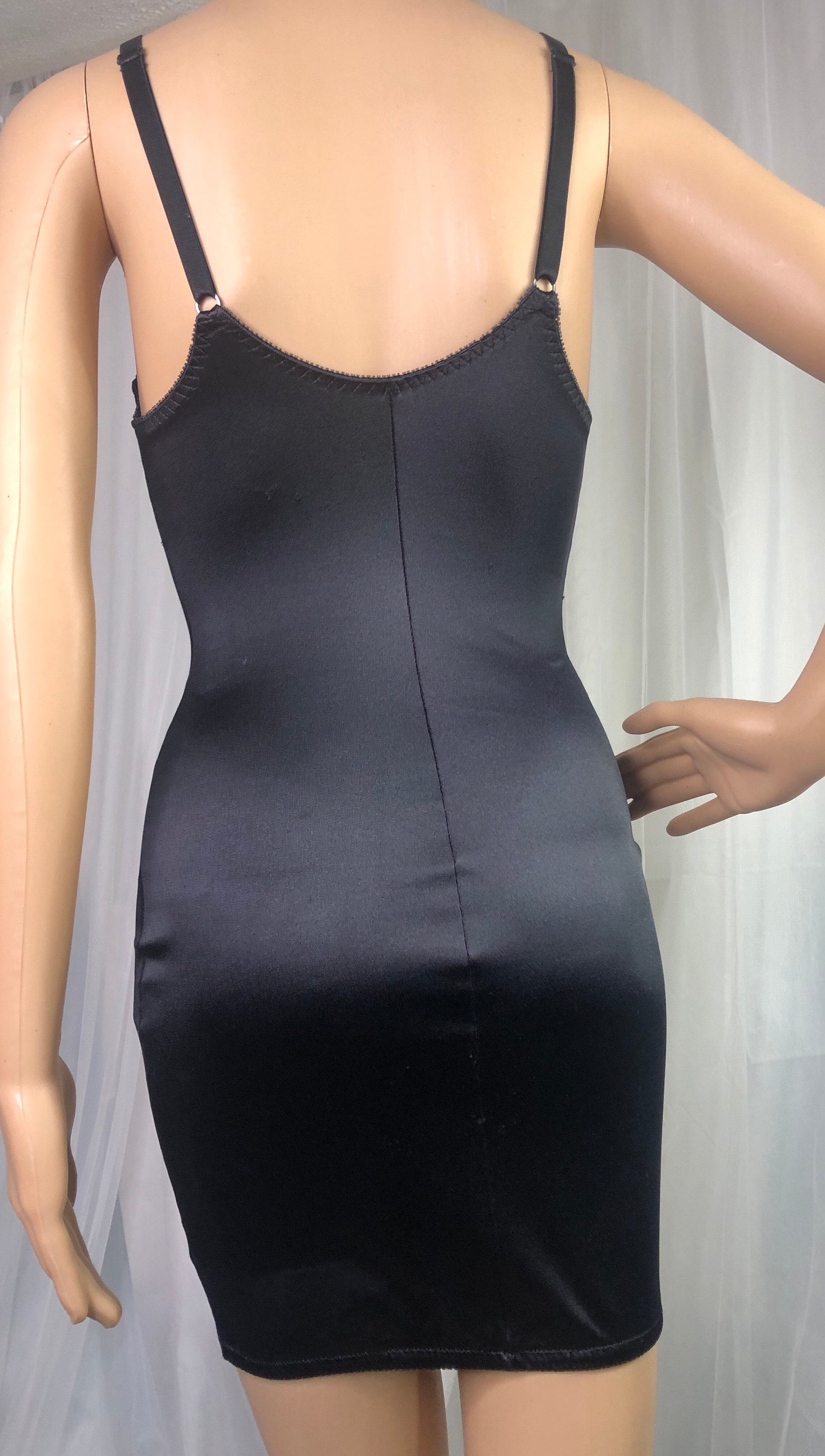 1990s Black Second Skin Satin Slip 36C M / Full Slip Shapewear