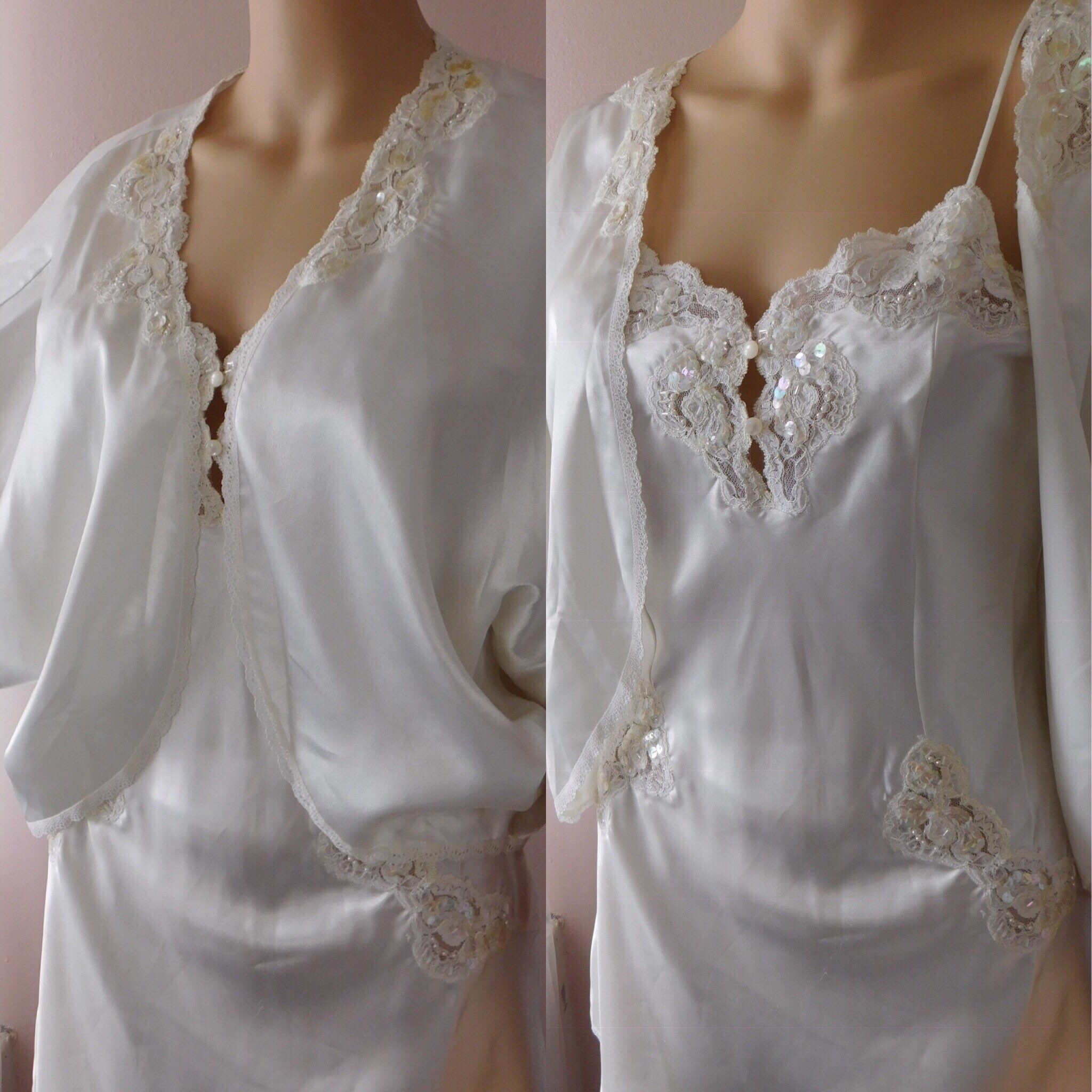 P XS Ivory Satin & Lace Bridal Chemise Slip Bridal Boudoir Bed Jacket ...
