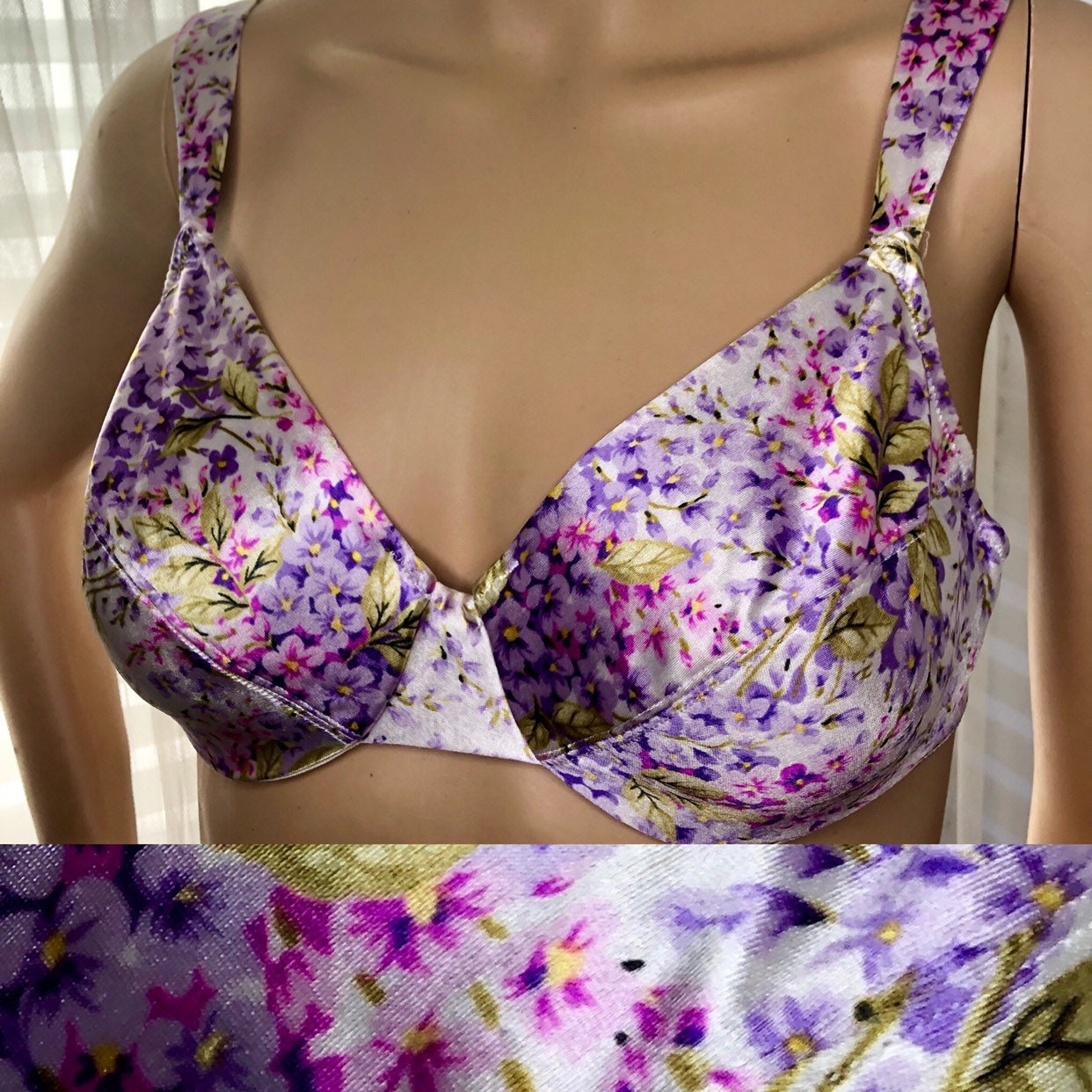 Vintage Victorias Secret Second Skin Satin Bra 36B/ Underwire / Feminine  Full Coverage/ Pink Purple White Floral Print Multi / 34C