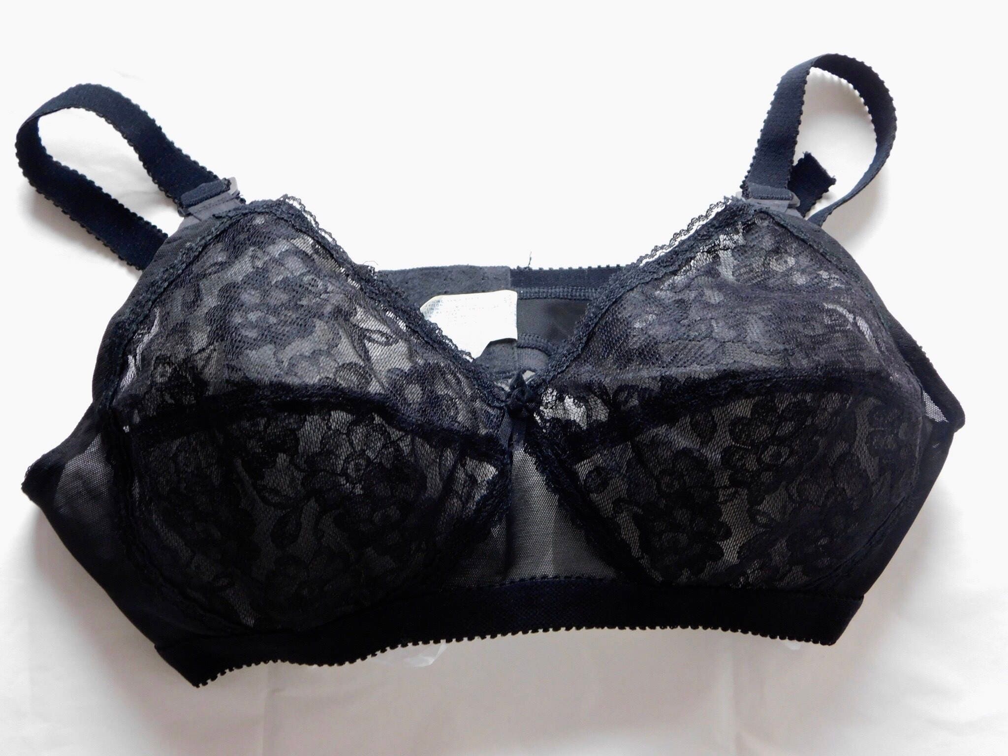 38 B Playtex Womans Black Nylon Bra / Pointy Bullet Bra Sheer Black