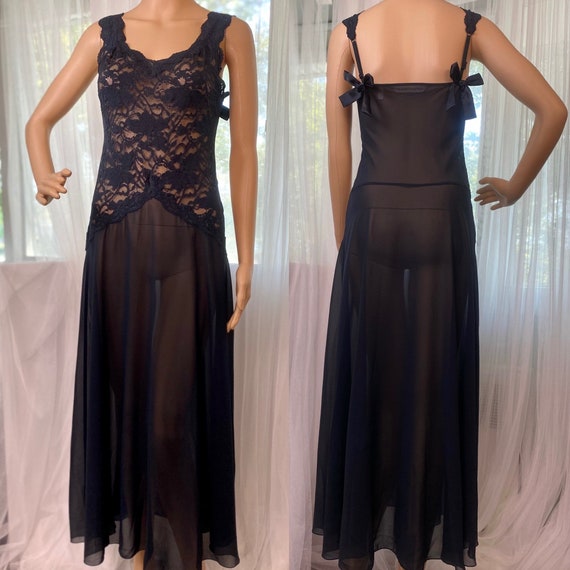 90s Black Lace Night Gown | Size Small S | Sheer … - image 8