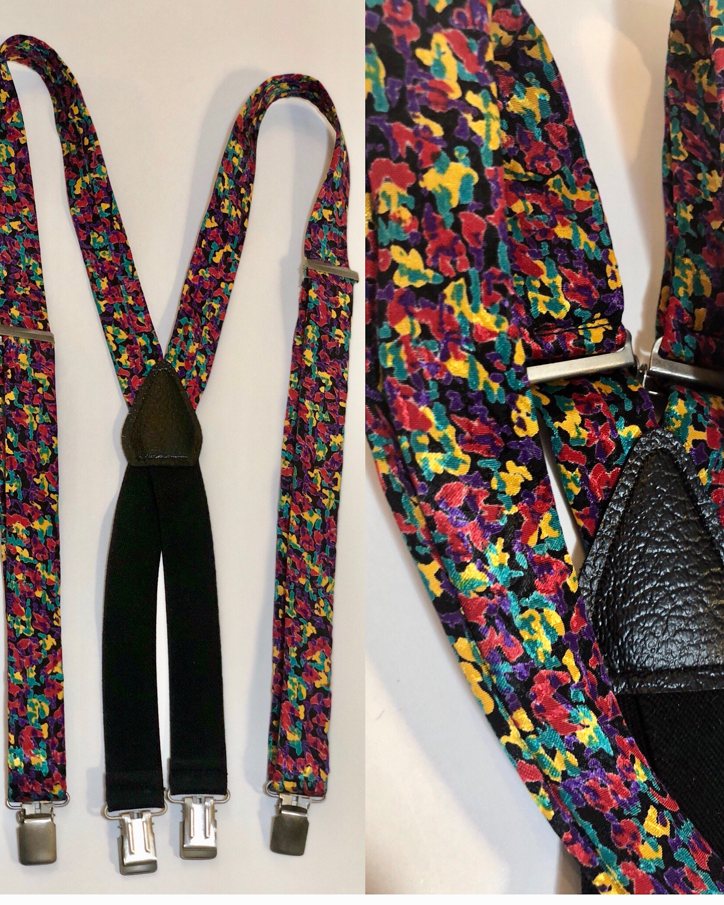 Vintage Silk Floral Adjustable Suspenders Braces Y Back Fancy Silk  Suspenders Clip Style Tuxedo Braces 42
