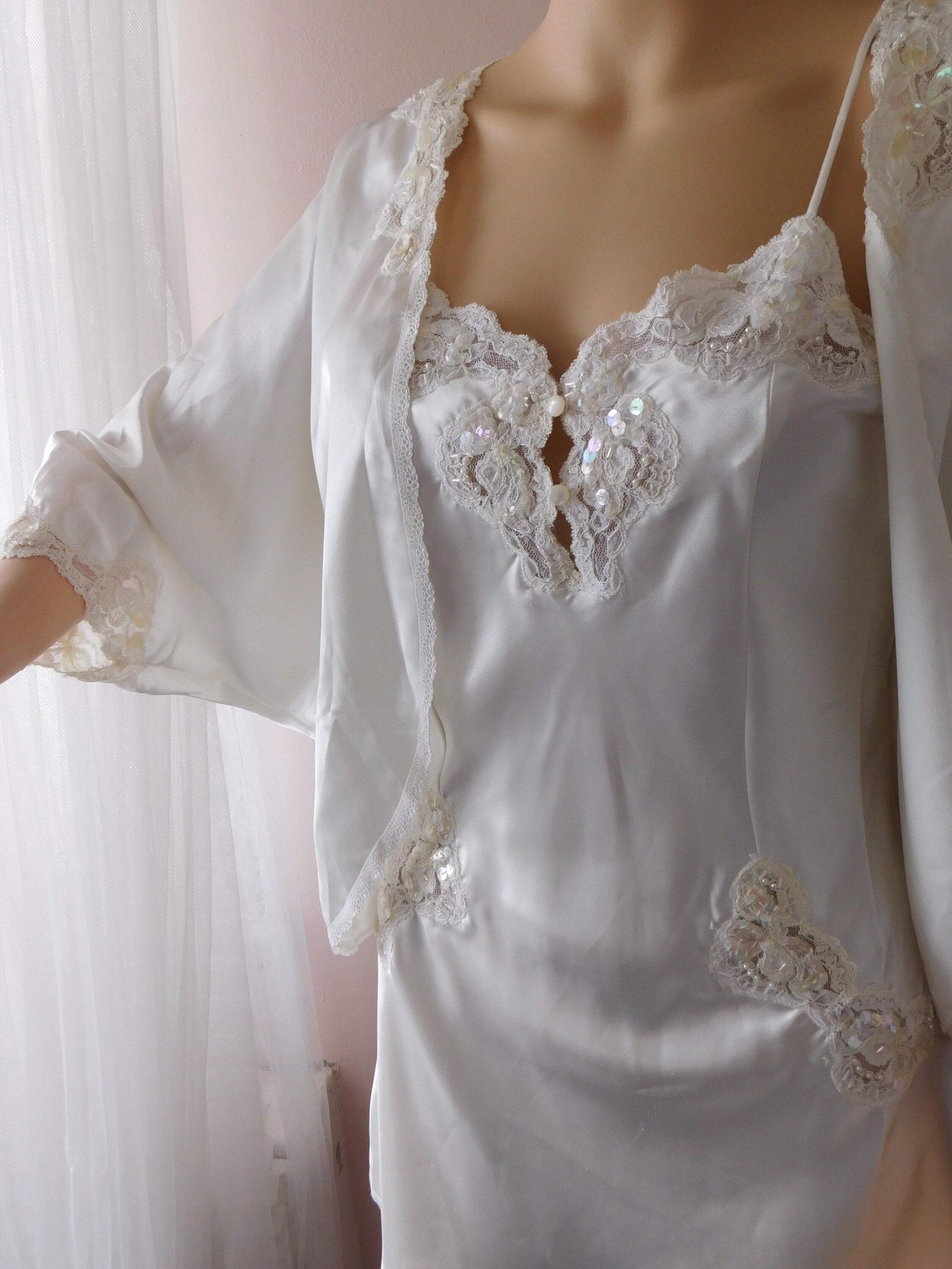 P XS Ivory Satin & Lace Bridal Chemise Slip Bridal Boudoir Bed Etsy