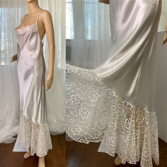 VIntage Satin Mermaid Gown & Lace Peignoir | Size Small S | Malibu Lace Nylon 2pc Set | Mara Intimates | 1980s Bridal Honeymoon Lingerie