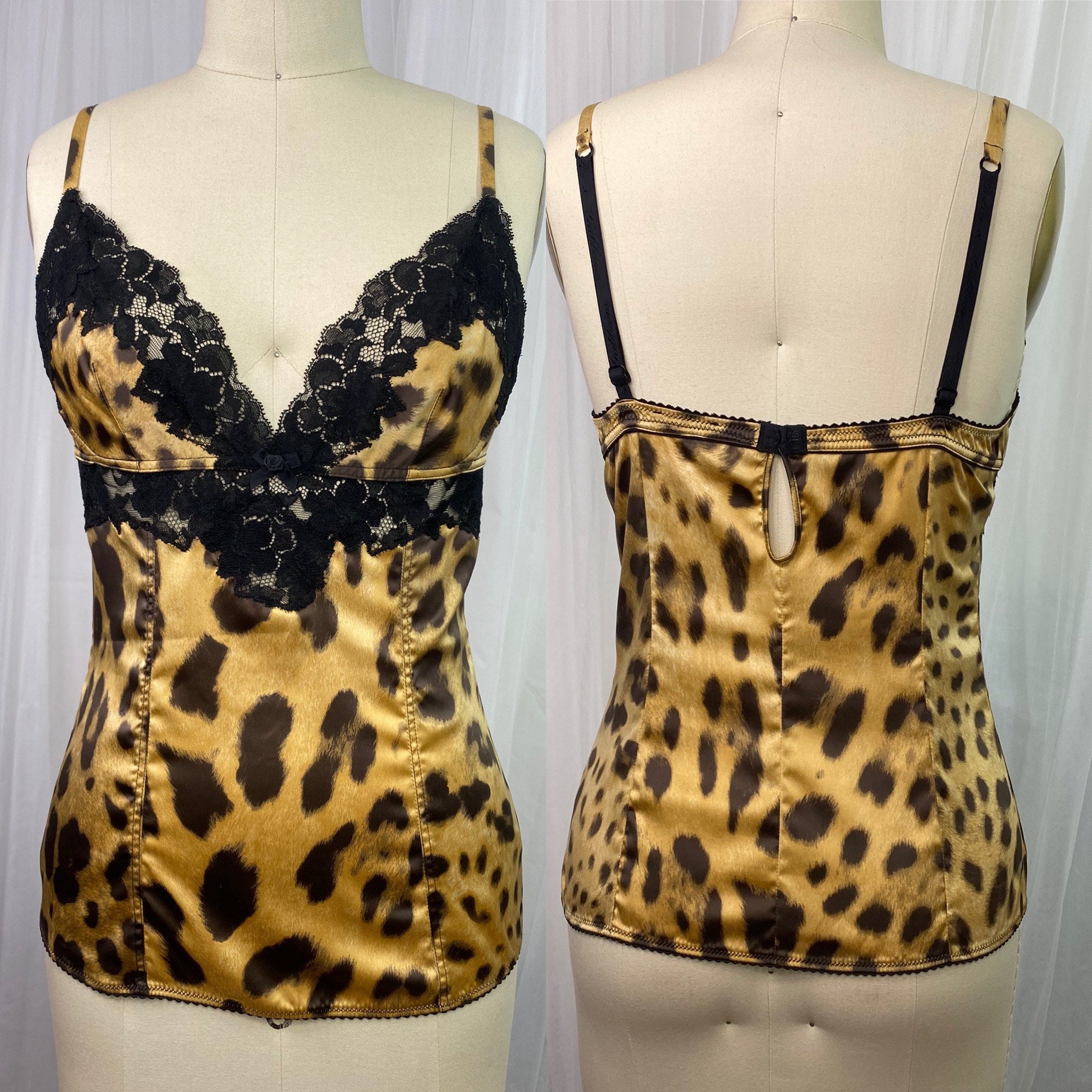 Vintage Dolce & Gabbana Stretch Satin and Lace Leopard