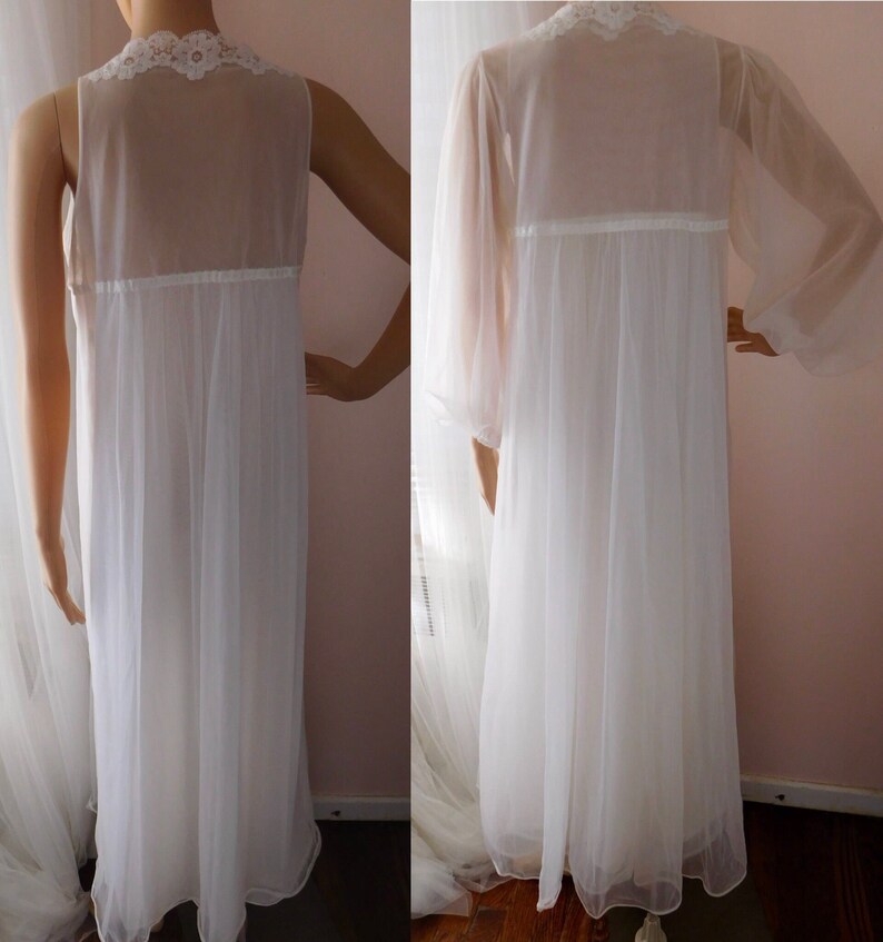 Vintage Lingerie Bridal Peignoir Set Gossard Artemis Medium M Sheer Frothy Multi Layer White Chiffon /& Nylon Long Gown and Robe