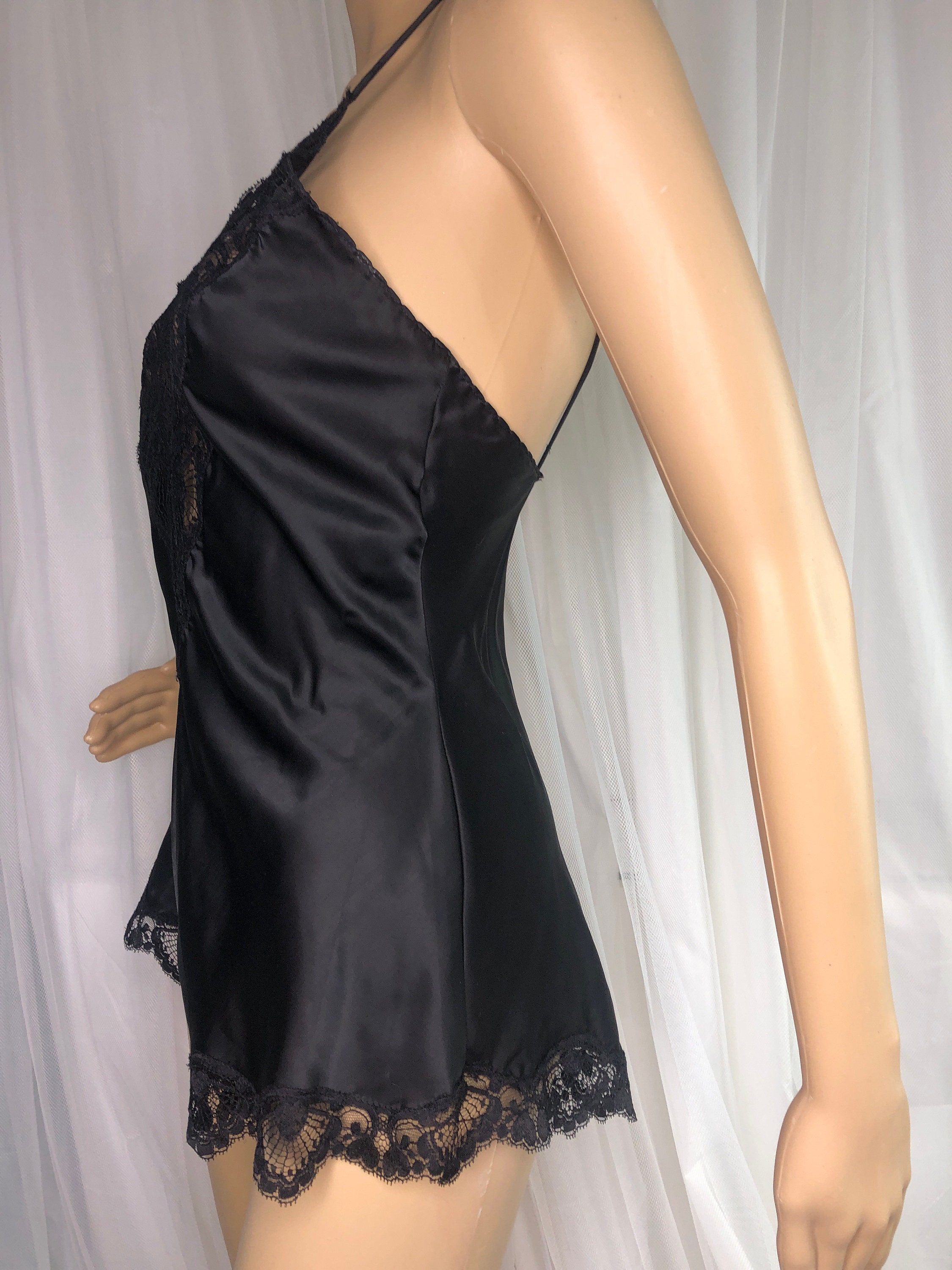 SATIN REMARQUE Black Lace Lingerie One Piece Teddy Small S Etsy
