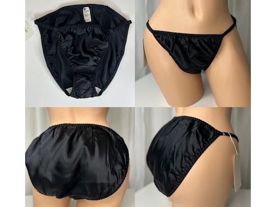 True Vintage 100% Silk Bikini Panties | BLACK | Hi Cut 1990s | Small Medium & Large