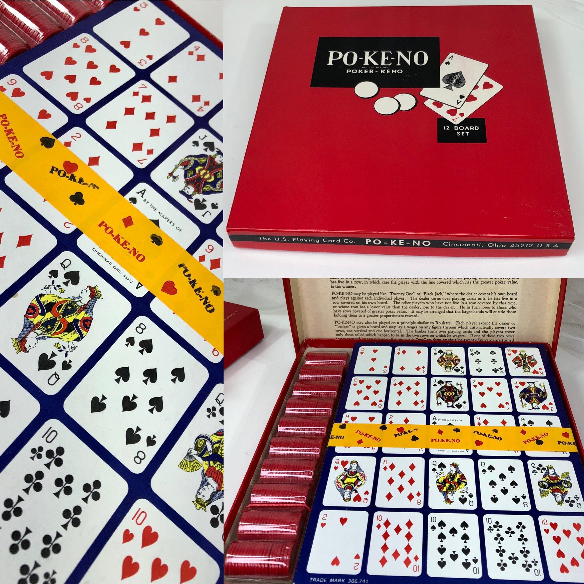PO KE NO Pokeno Poker Keno Game 1960s 12 Board Set Playing Card