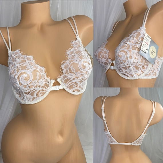 Christian Dior Sheer White Lace Underwire Bra Front Closure | Open Back | Style 4362 | Size 36C Rare Dior Deadstock