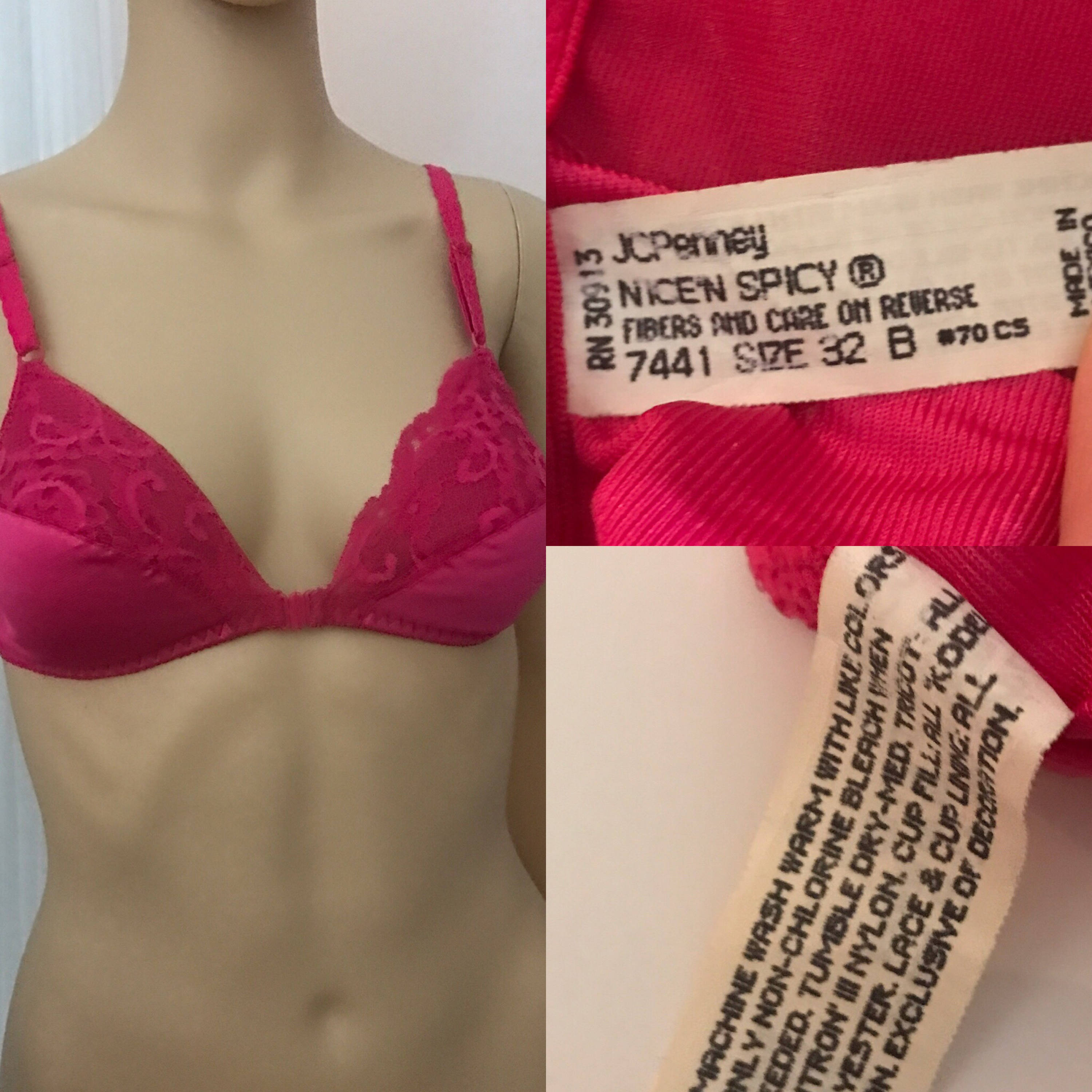 Vintage JCPenney Nice'N Spicy Antron III Nylon Soft Cup Lace Bra Front  Closure 32B 32 B Magenta Pink Wire Free / Penney's Nice 'n Spicy