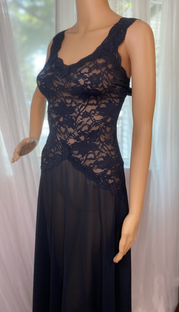 90s Black Lace Night Gown | Size Small S | Sheer … - image 3