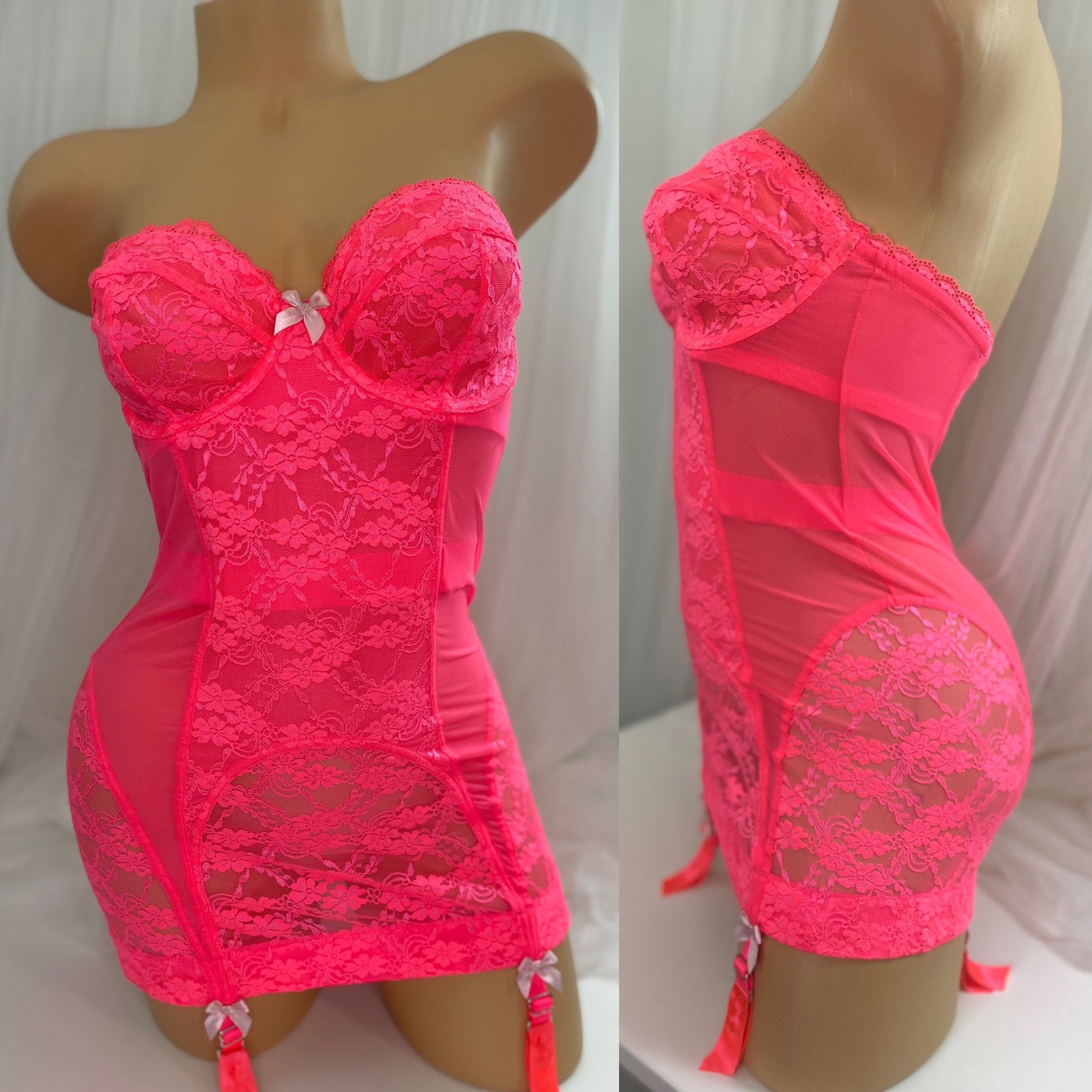 Strapless Hot Pink Corsolette Bustier garters Underwire Bodyshaper