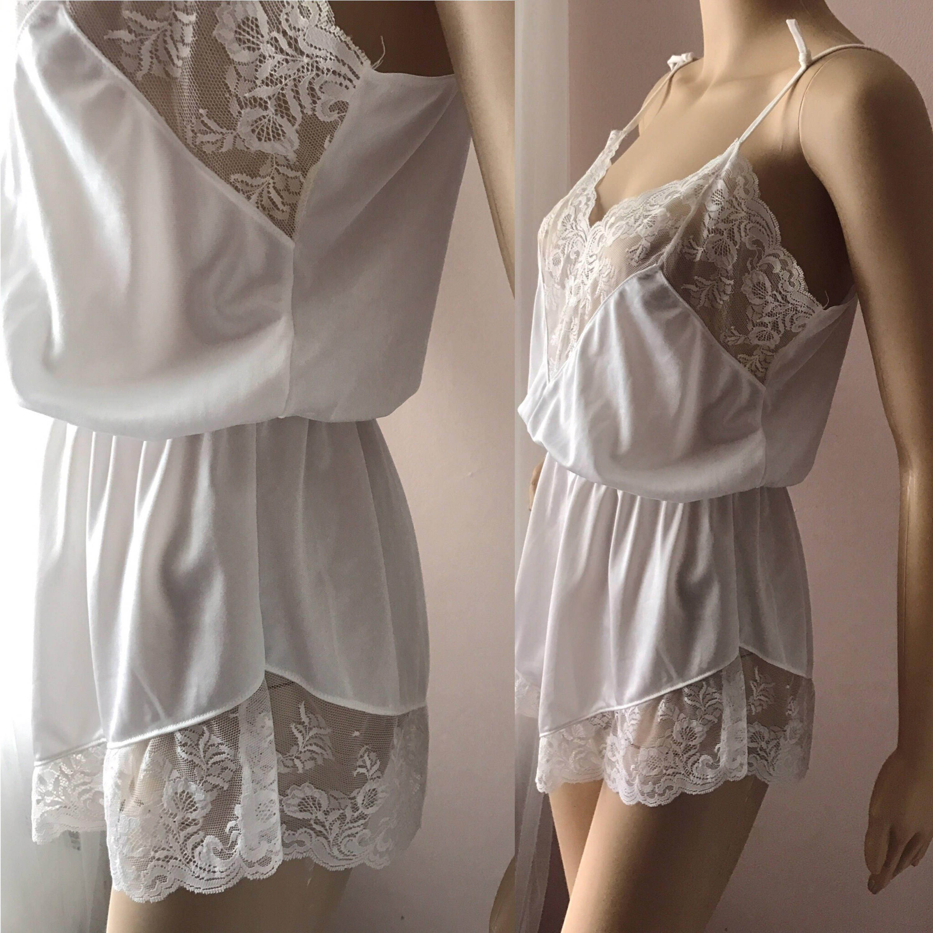 1960s Vintage Variance French Lingerie Lace Onesie Romper Teddy Playsuit / US L Large 36 /UK 3