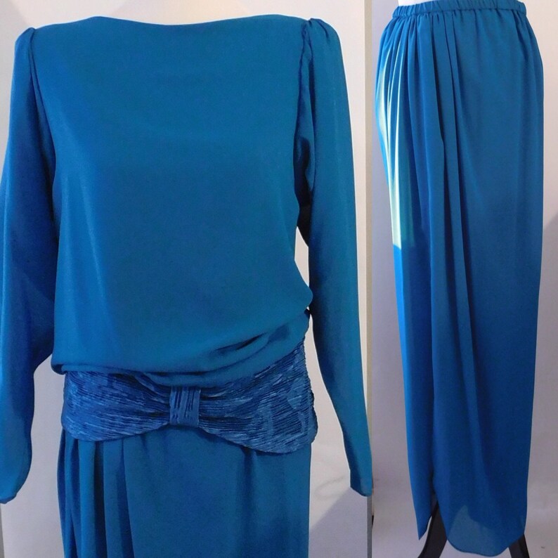 PAT RICHARDS Michael Maiello, vintage 1980s evening dress, white lace & fox collar dynasty glam gown