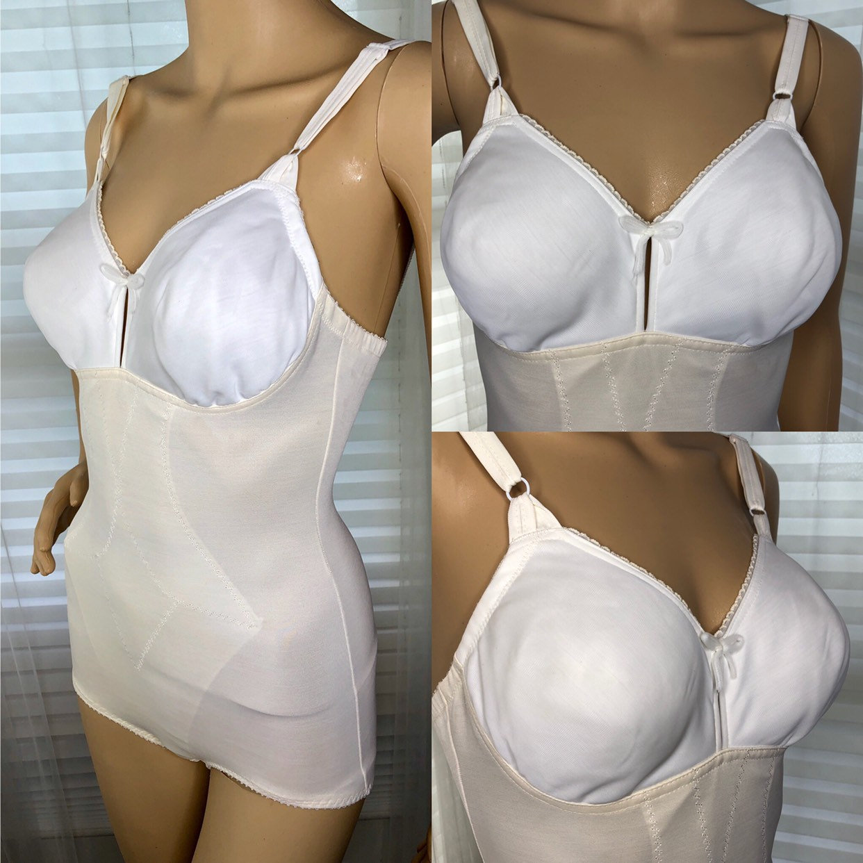 Olga WONDERWEAR Shapesuit Style 418 Body Shaper Size 38B Padded Bra Girdle  Shapewear Lingerie White & Beige Two Tone Vintage 1950s