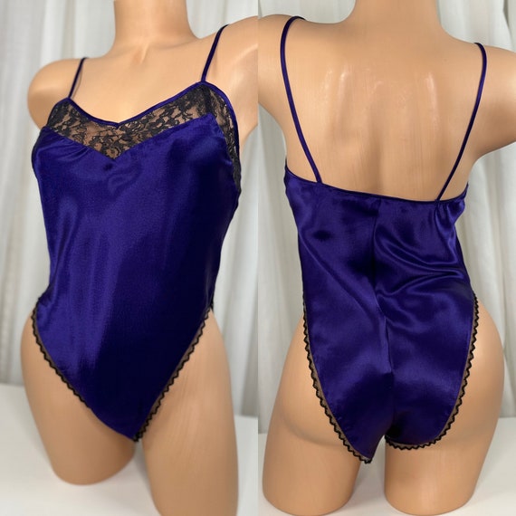 Purple Glossy Satin Teddy | Vintage Victorias Secret | Size P S