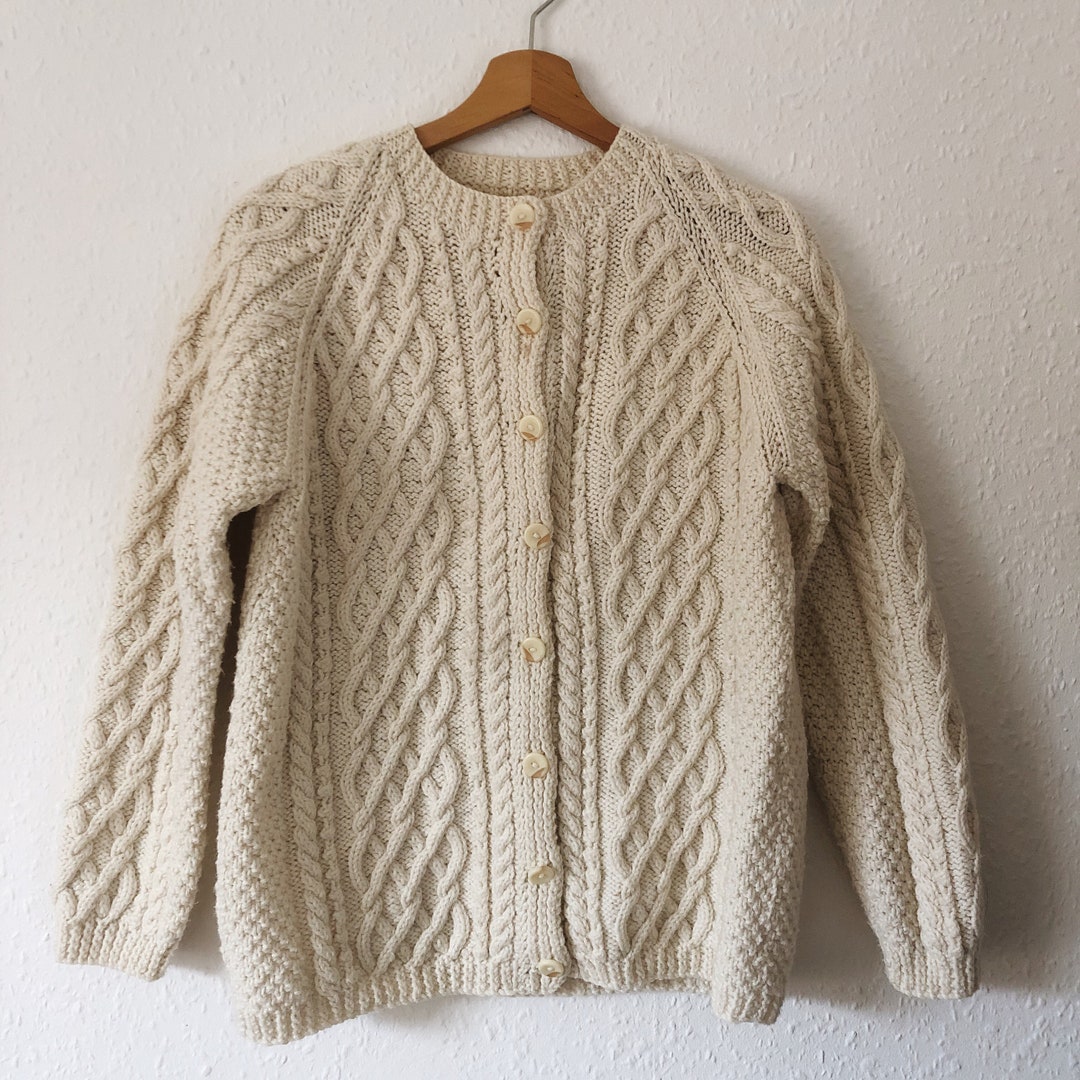 Vintage Hand Knitted Cream Wool Gardigan - Etsy UK