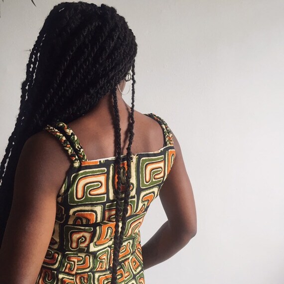 Handmade Square-neck Fitted Top in Abstract Wax Pr
