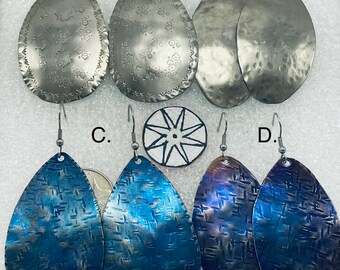 Long Hammered Blue Rectangle Titanium Earrings