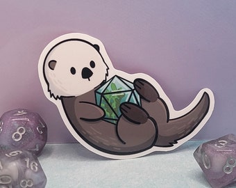Sea Otter D20 Dice - Handmade Sticker (2.79&quot; x 1.97&quot;)