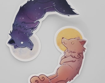 Sköll and Hati Norse Wolves - Handmade Sticker (2.00&quot;/1.83&quot; x 3.0&quot;)