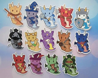 DnD Class Dragons - Handmade Stickers  (2.17" x 2.7" sizing may vary)