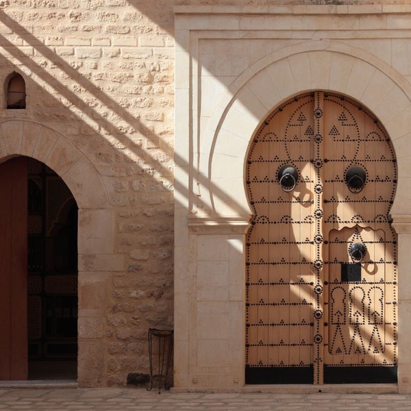 Two Doors in the Qubba - Sousse, Tunisia (photo print, wall art, architecture, historic building, medina, horizontal)